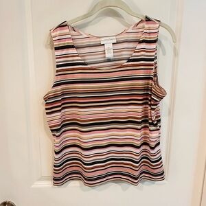Pink and Black Striped Tank Top with Rounded Neckline